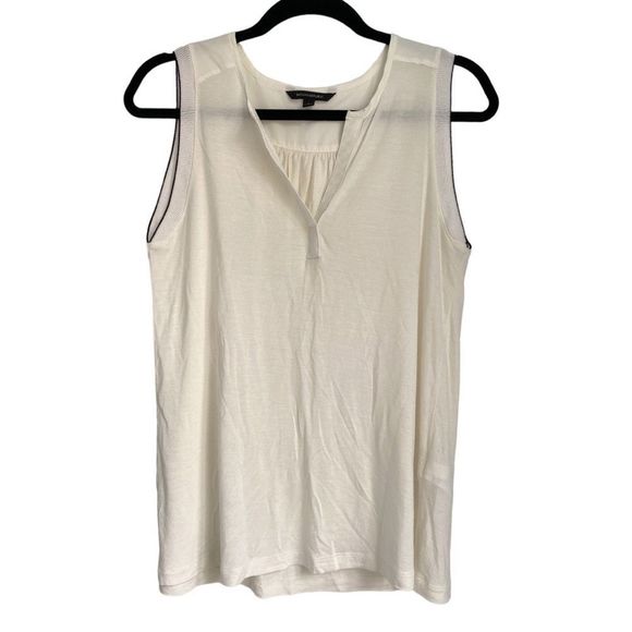 Banana Republic Tops - Banana Republic Sleeveless Cream White and Black Hem Modal Blend Blouse Size S